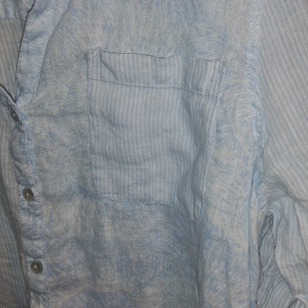 C+C California Natural Linen Button-down Shirt Seashell Striped Blue White XL - Picture 5 of 7